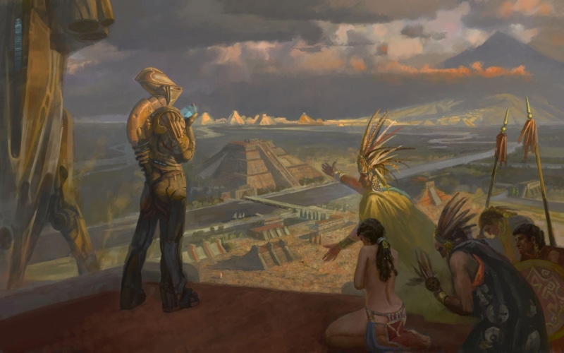 girl, aztec, cloud, ancient, sacrifice, temple, game, 1080P, fantasy, gods, woman, pyramid, people, ancient gods