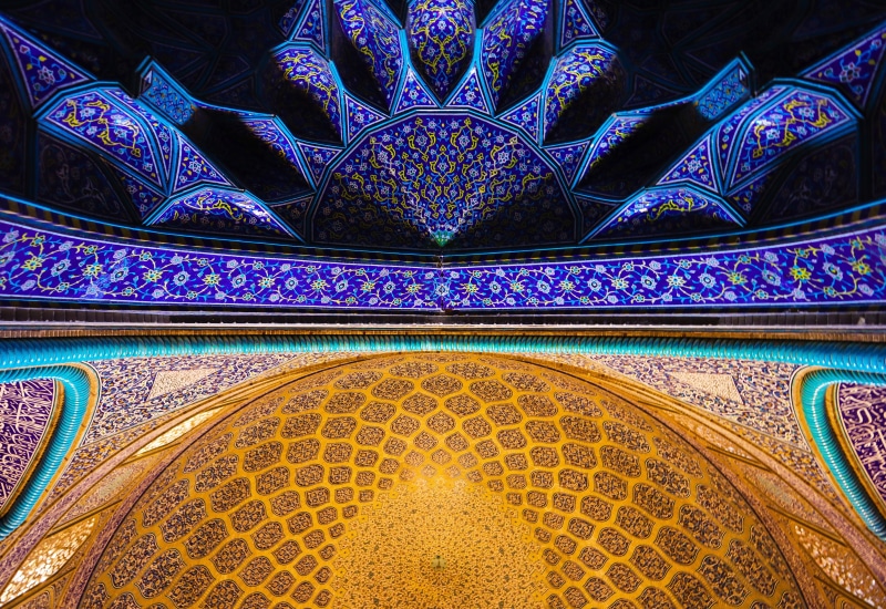 mural, belief, history, architecture and art, low angle view, 5K, ornate, building exterior, dome, arched, place of worship, temple, art and craft, tile