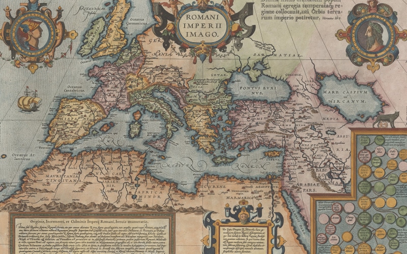 Abraham Ortelli, 1592, The Roman Empire Image, The Roman Empire, Histroical map representing the Roman Empire, Roman Empire, old maps, 5K, Abraham Ortelius