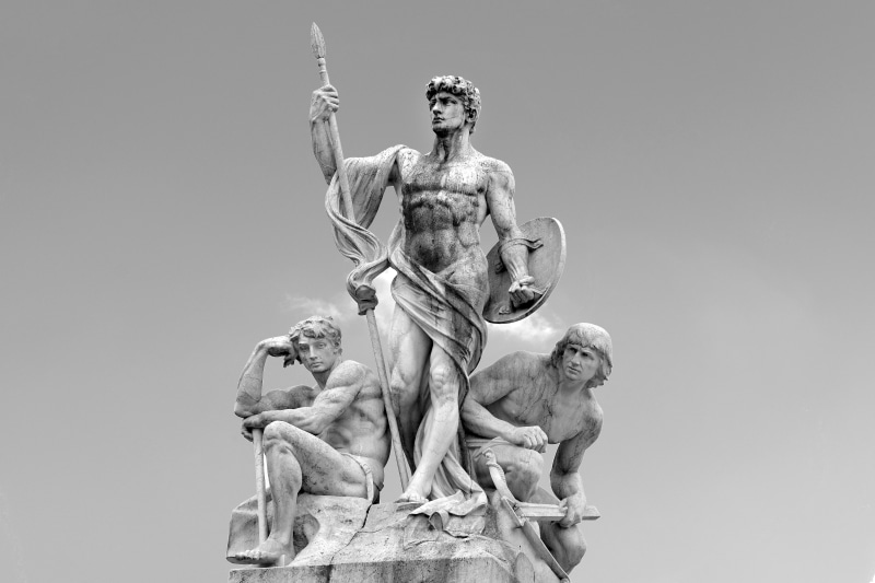 man, outdoors, italy, female likeness, marble, history, angel, representation, stone, the past, no people, antique, low angle view, warrior, creativity