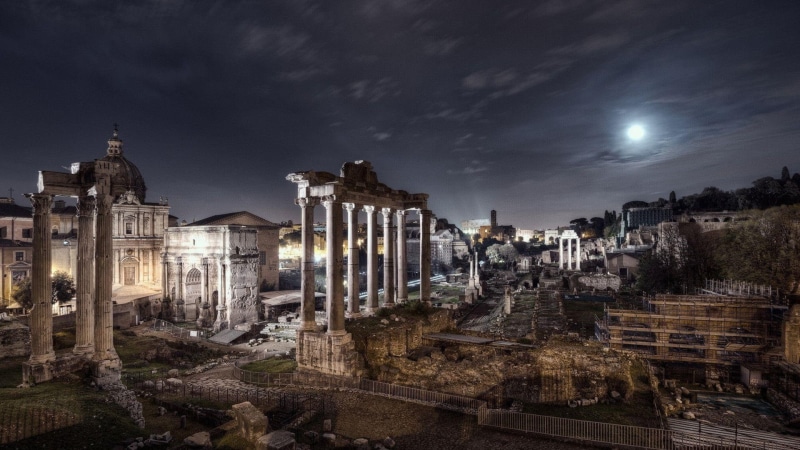 italy, roman forum, night, ancient, city, full moon, 1080P, rome