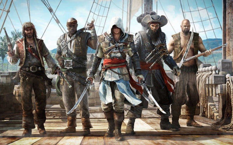 armed forces, video games, artist, cover, group of people, full length, creed, 2K, Assassins Creed, front view, nautical vessel, outdoors, music, musician