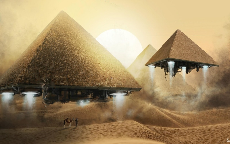 sunset, nature, land, tranquility, 1080P, architecture, giza, fog, tranquil scene, outdoors, motion, travel destinations, futuristic, building exterior