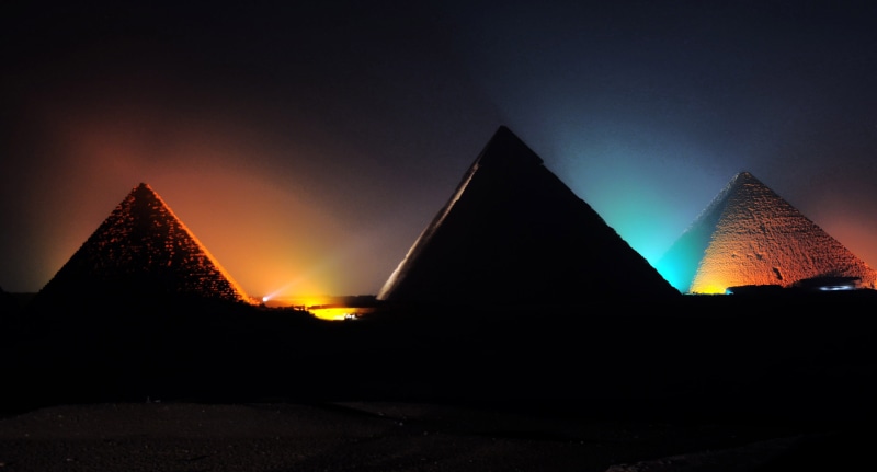 ancient, outdoors, built Structure, photos, nature, lights, travel destinations, triangle shape, at night, night, no People, pyramid, public domain, giza