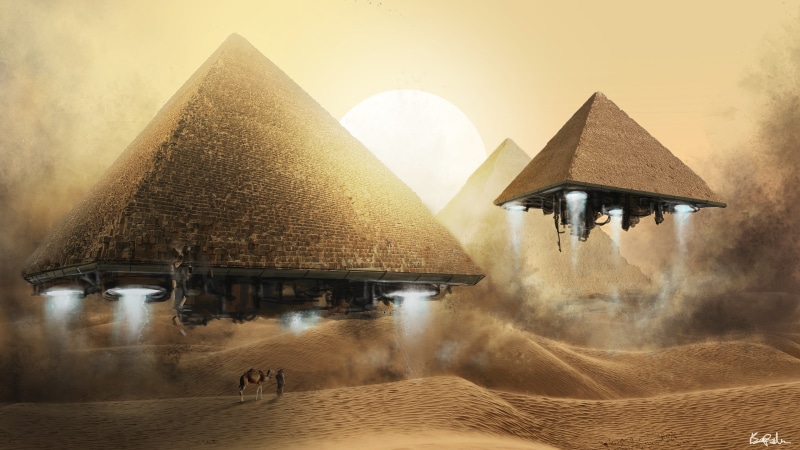 4K, Stargate, mammal, building exterior, sunset, built structure, roof, no people, tranquility, digital composite, beauty in nature, sky, travel, fog