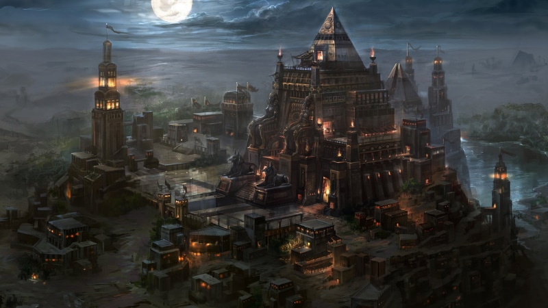 travel destinations, dusk, architecture, belief, fantasy art, themed, outdoors, built structure, building, 1080P, religion, sky, pyramid, Egypt