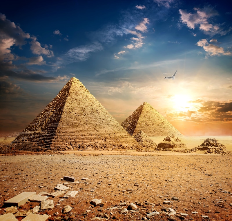 the sky, outdoors, temple - Building, land, pharaoh, architecture, sky, desert, stone Material, pyramids, no People, stones, the Past, spirituality, the Sphinx