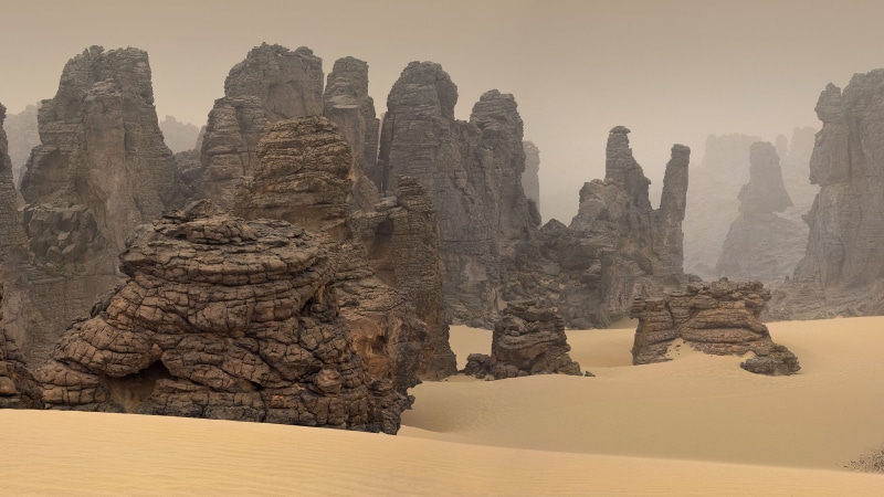 nature, rock, sand, 1080P, landscape, mist, Libya, desert
