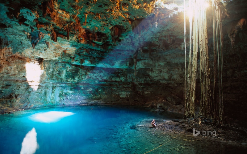 cave, Cenote Samula, Valladolid, Mexico, the Yucatan Peninsula, light, 1080P, failure, water