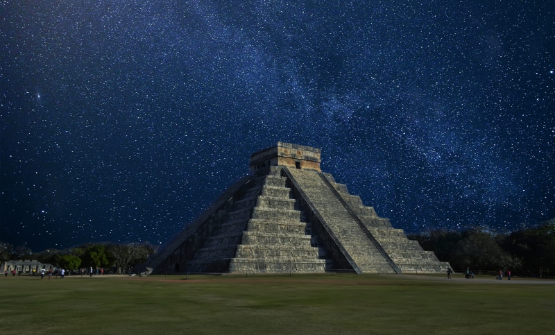 2K, night, nighttime, the past, travel destinations, Chichen Itza, star field, pyramid in mexico, night chichen itza, astronomy, itza, the mayans, pyramid
