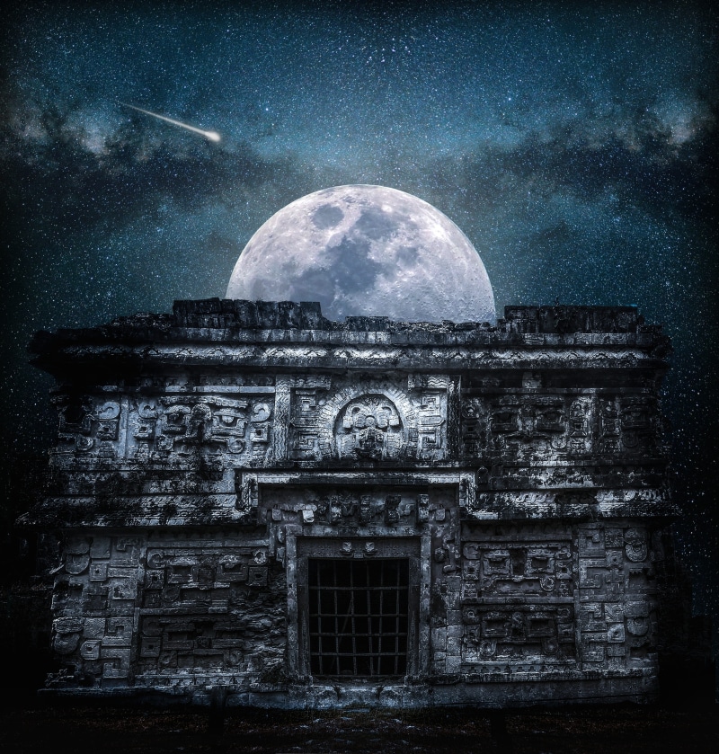 star, building, ruins, sky, culturamaya, mayan culture, digital composite, full moon, maya, history, mexico, zonaarqueologica, no people, building exterior