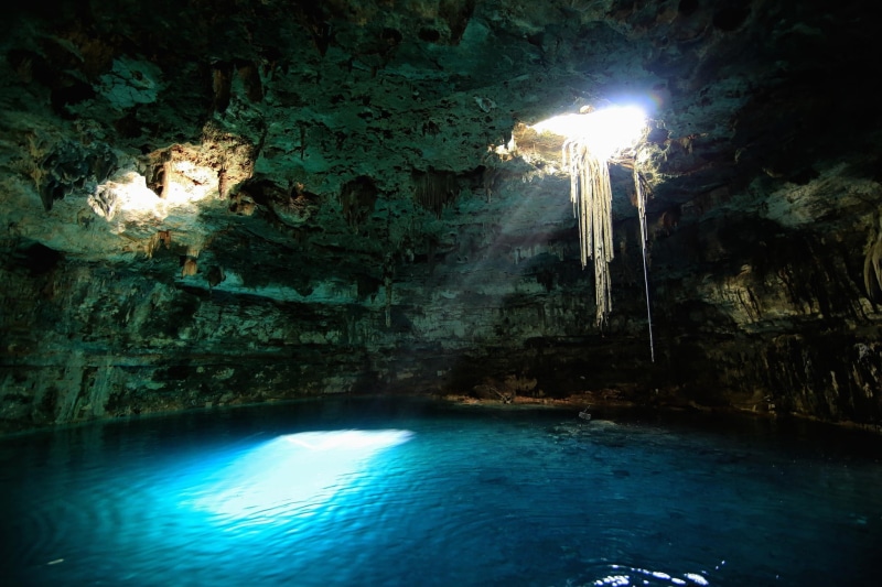 lake, nature, underground, erosion, water, cenotes, 1080P, Mexico, landscape, sun rays