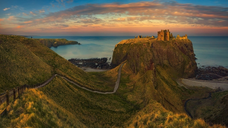 idyllic, nature, stones, horizon over water, 720P, path, cliff, clouds, UK, water, sky, body, land, environment, scenics - nature, landscape, sunset, built structure