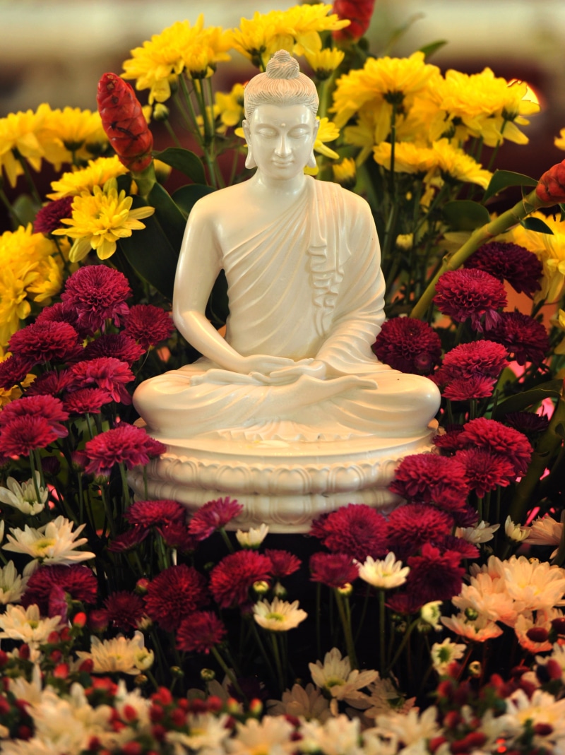 art and craft, no people, flower head, flowering plant, buddhism, inflorescence, statue, close-up, theravada buddhism, plant, temple, representation, human representation