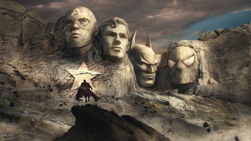 Marvel Comics, Mount Rushmore, face, mountains, 720P, Spider-Man, Captain America, rock formation, artwork, sculpture, DC Comics, Batman, Superman, superhero