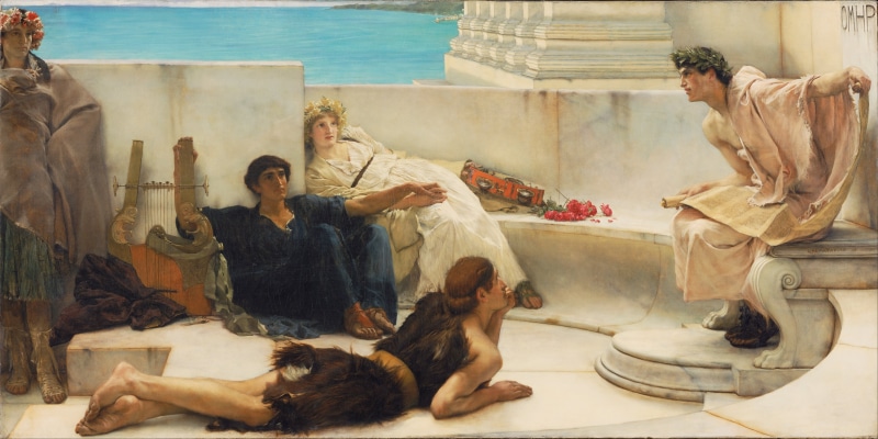 painting, Greek Mythology, Tadema, artwork, history, Laurence Alma, 5K, Classic Art, A Reading From Homer