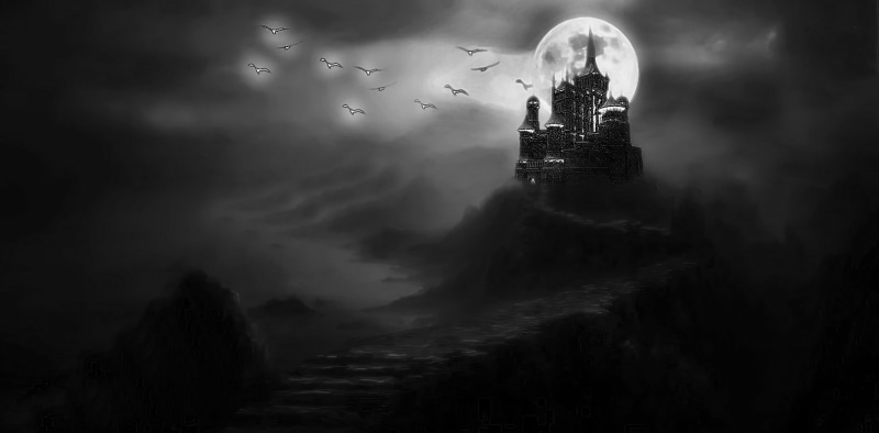moon, spooky, black, dark, 720P, Darkside, horror, Night, black castle, bird, castle