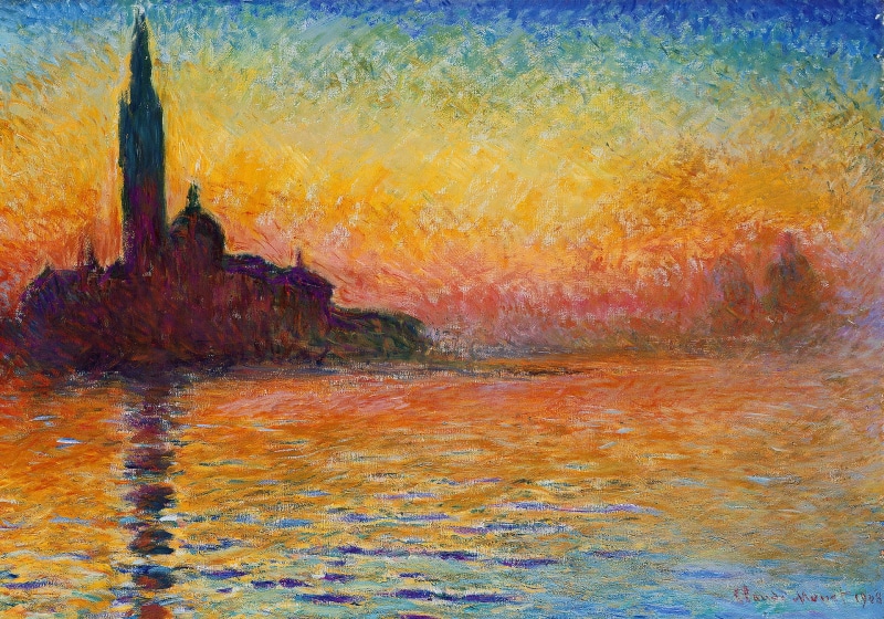 water, rock - object, power in nature, painting, waterfront, tranquility, Claude Monet, textured, orange color, Church, textured effect, outdoors, silhouette
