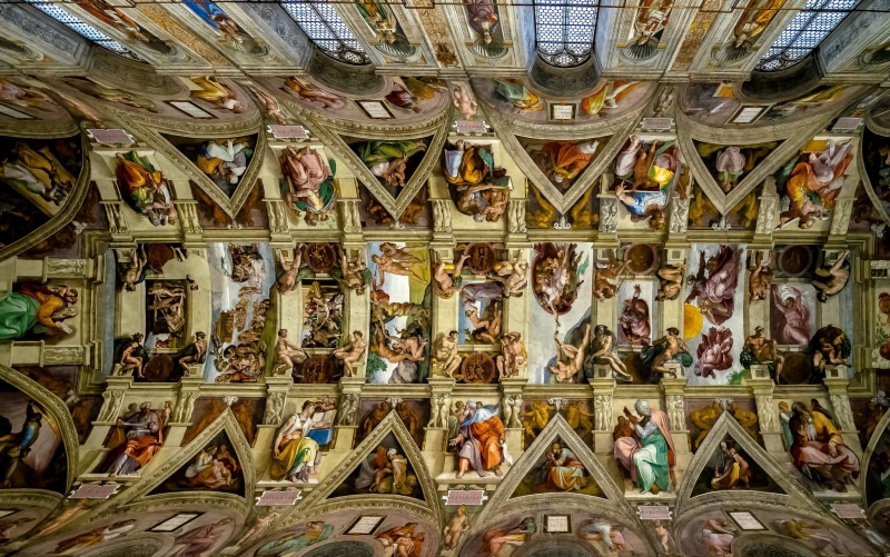 choice, large group of objects, creativity, wall - building feature, 1080P, Michelangelo, male likeness, murals, The Vatican, ceiling, variation, art and craft