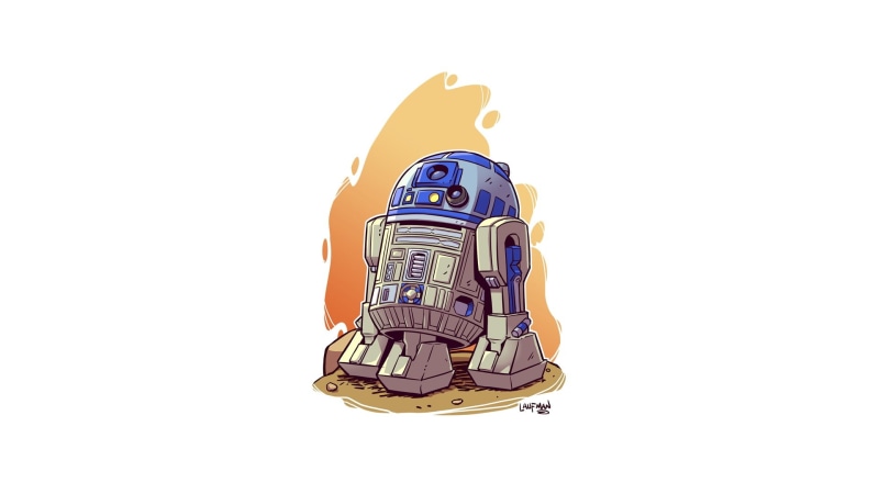 white background, simple background, 1080P, Star Wars, artwork, R2-D2