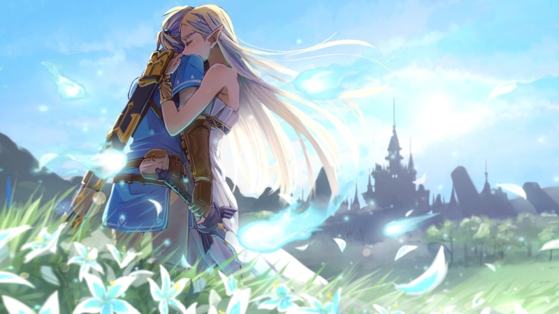 one person, building exterior, sky, standing, fantasy, outdoors, leisure activity, woman, Link, architecture, day, Zelda, 1080P, women, anime, The Legend of Zelda