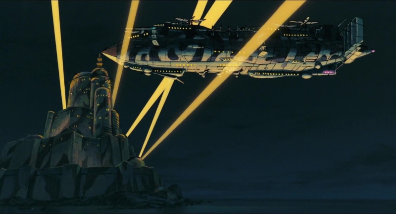 painting, construction equipment, construction site, anime, representation, Castle in the Sky, sky, industry, ship, architecture, tourism, Studio Ghibli