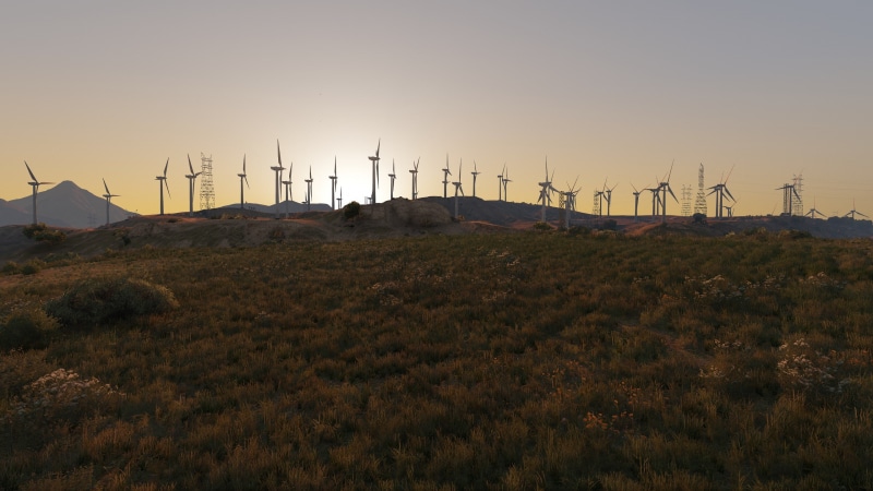 GTA5, gta, Landscape, cowboy, auto, grand, grass, games, wind, 2K, v, bebop, x, video, Video Games, hd, anime, Wind Turbine, theft, sunset, Grand Theft Auto V