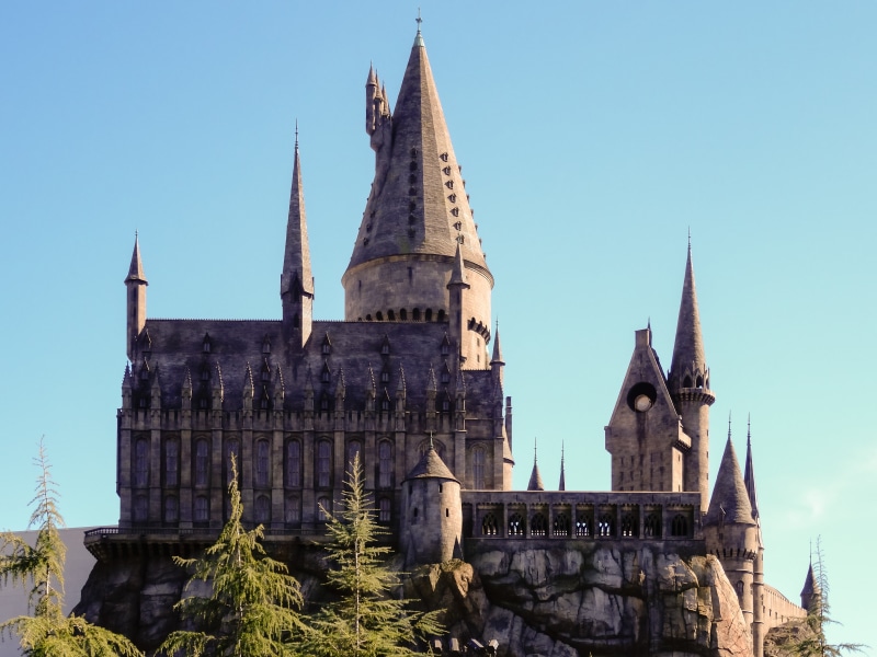 spire, california, sky, outdoors, blue sky, los angeles, day, magic, travel, nature, hogwarts, blue, castle, timber construction, the past, belief, universal studio