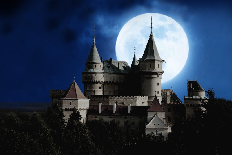 moonlight, religion, night, evening, astronomy, plant, outdoors, building, clouds, place of worship, spirituality, moon, fortification, dark, the past