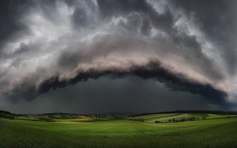 Supercell, rolling landscape, scenics - nature, rural scene, overcast, land, storm, green, cloud - sky, beauty in nature, day, ominous, sky, agriculture