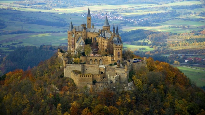 plant, travel destinations, history, black forest, sky, mountain, belief, castle, autumn, outdoors, tourist attraction, hohenzollern castle, no people