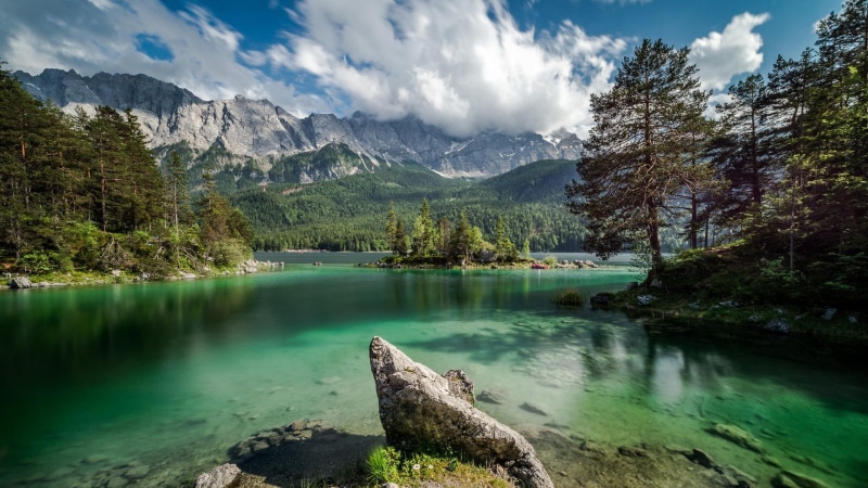 germany, mountain range, nature reserve, eibsee lake, bavaria, wilderness, cludes tomato, europe, eibsee, vegetation, tree, lake, mountain, forest, mount scenery