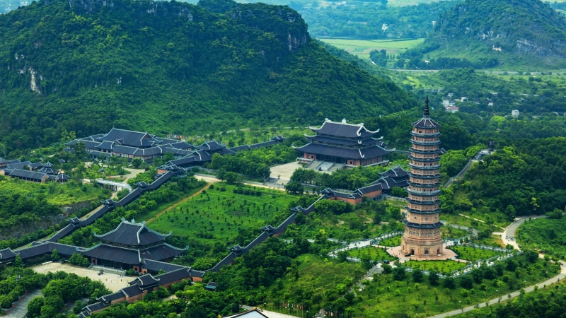 landmark, tourist attraction, hill station, mount scenery, bái Đính temple, historic site, hill, mountain village, mountain, 4K, vietnam, tree, photography