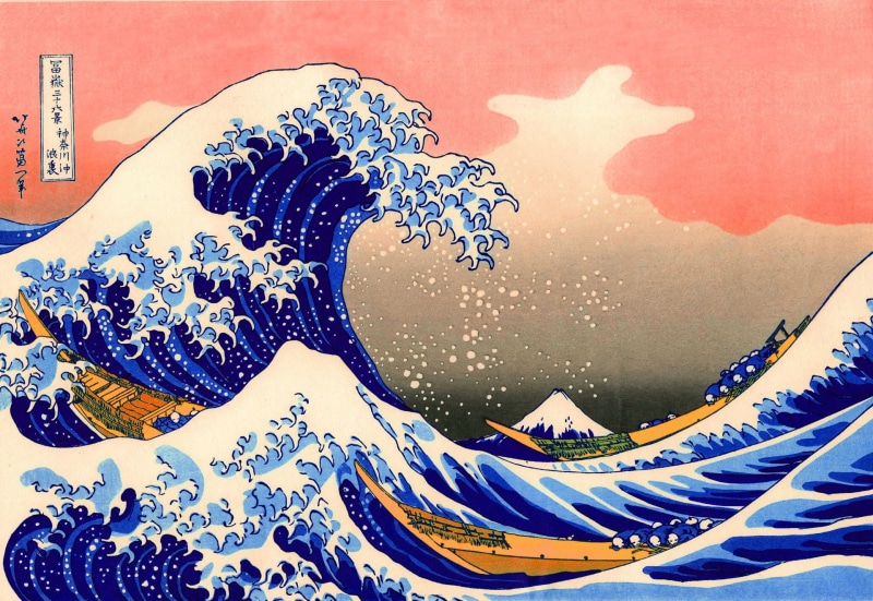 waves, painting, Japanese, The Great Wave Off Kanagawa, 1080P, Classic Art