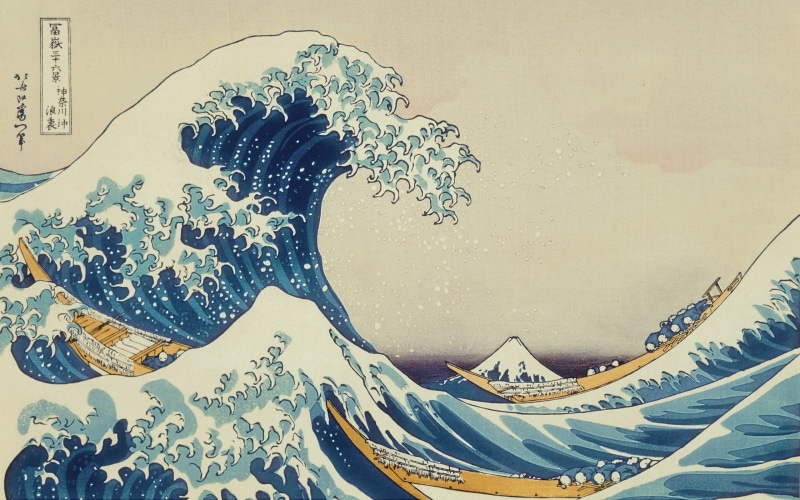 artwork, waves, The Great Wave off Kanagawa, classic art, painting, 2K, Japanese