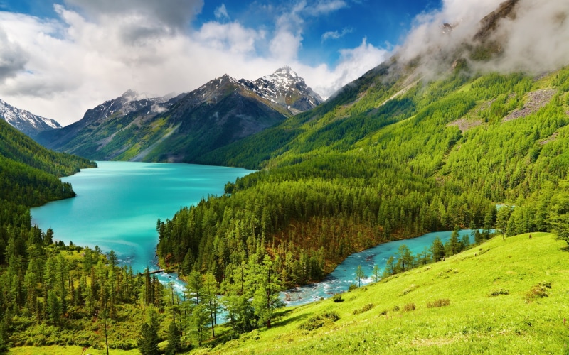 River, Trees, Scenery, Mountains, 2K, Nature, Green, Lake, Beautiful, Clouds