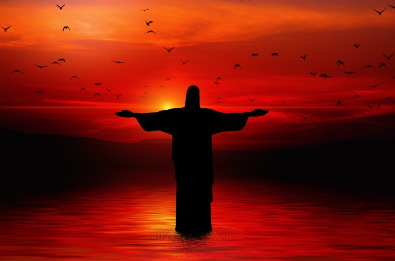 human arm, vertebrate, human limb, limb, freedom, tranquility, idyllic, bible, resurrection, church, jesus, statue, 4K, silhouette, birds, animal, bird
