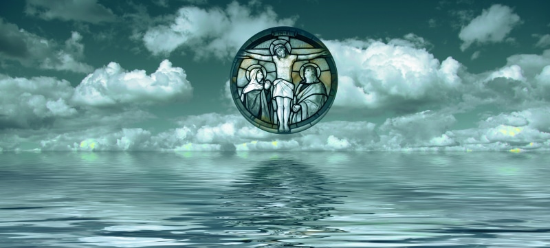 ominous, water, finance, digital composite, religion, reflection, ornament, christ, redeemer, jesus, crucifixion, clouds, nature, easter, resurrection