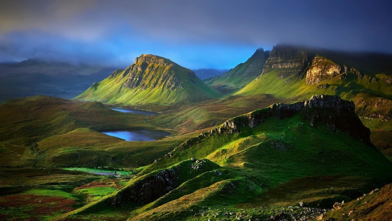 sunlight, scotland, fairy pools, skye, mountain, grassland, highland, isle of skye, mount scenery, landscape, nature, hills, sky, hill, 1080P, lakes