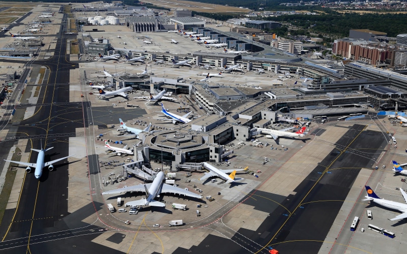 passenger aircraft, Germany, aircraft, runway, 4K, airplane, airport, Frankfurt, aerial view