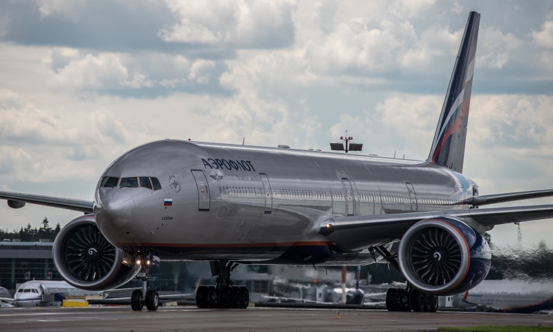 airport runway, B-777, stationary, airplane, aerospace industry, Boeing, gray, Aeroflot, 1080P, airport, commercial airplane, passenger, transportation