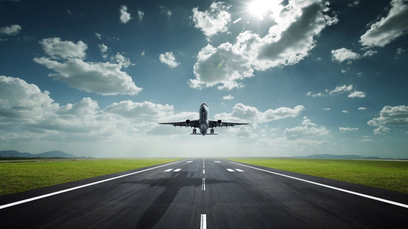 horizon over land, runway, the way forward, airport runway, aircraft, taking off, landing - touching down, 1080P, cloud - sky, sunlight, digital art, plane