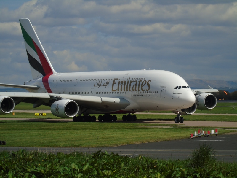 flight, aviation, aircraft, board, no people, airport, mode of transportation, airport runway, airplane, plant, plane, outdoors, window, emirates, private airplane