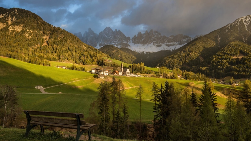 mountain, st. maddalena, villnoss valley, green color, mountain village, st. magdalena, non-urban scene, santa maddalena, grass, no people, sky, st maddalena