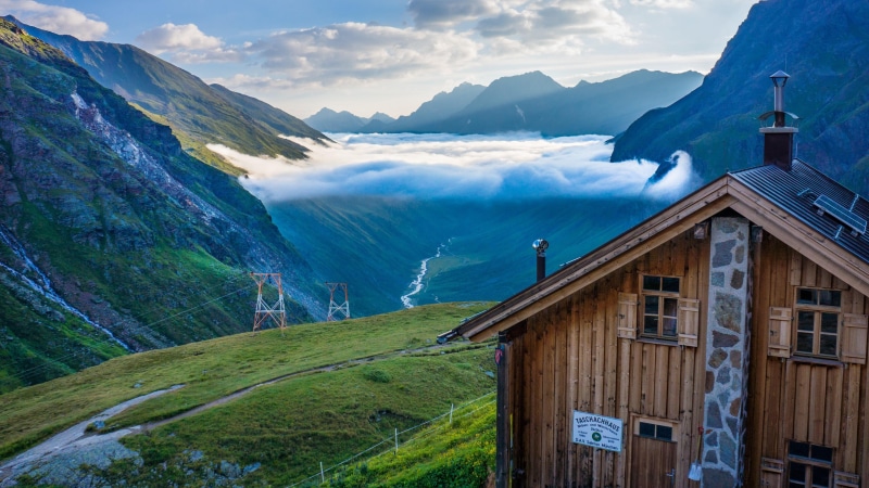 4K, house, nature, landscape, alps, tirol, taschachhaus, mount scenery, hill station, pitztal valley, mountain range, cloud, sky, valley, mountain, highland