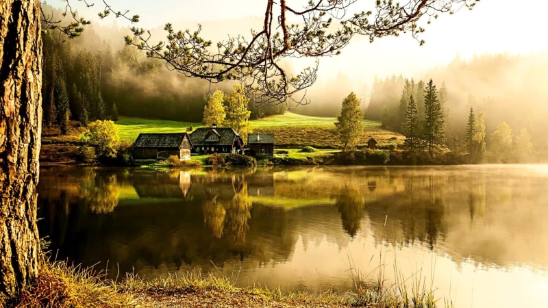 sun, natural, non-urban scene, summer, fog, scenic, park, scenery, tree, clouds, building exterior, no people, environment, tranquil scene, farm, landscape