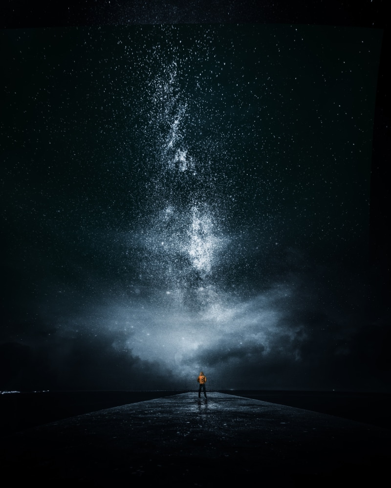  adult, night sky, milky Way, people, backgrounds, black Color, scenics - nature, rear view, inspiration, leisure activity, men, silhouette, full length
