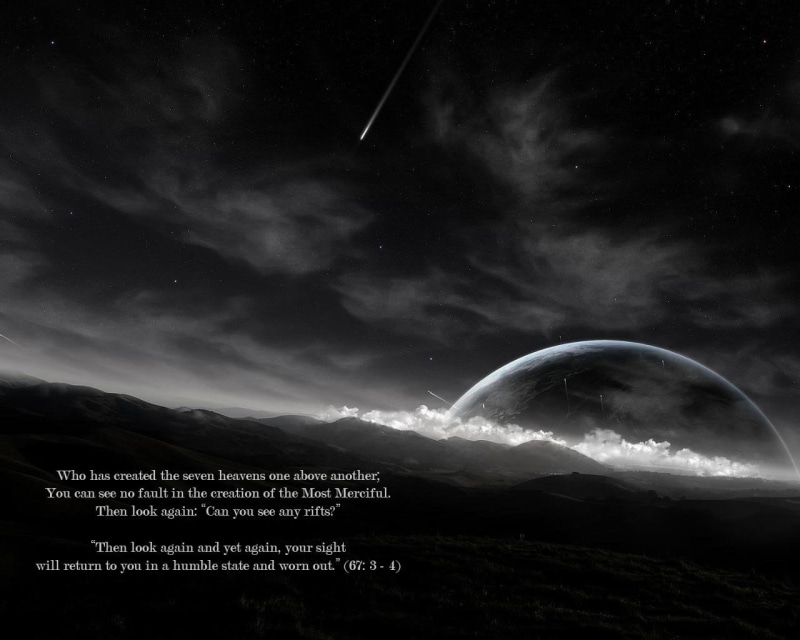 Quote, beauty in nature, sky, Islam, mountain, astronomy, nature, Religious, night, Quran, Muslim, moon, outdoors, scenics - nature, cloud - sky, star - space