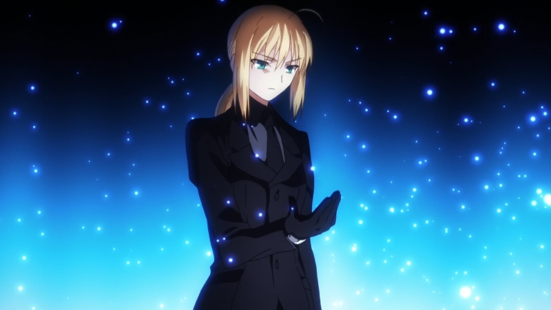 anime, standing, screenshot, glowing, illuminated, adult, one person, 1080P, hairstyle, real people, looking at camera, front view, night, Saber, anime girls