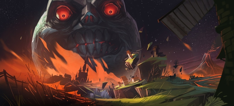 720P, The Legend of Zelda: Majoras Mask, architecture, art and craft, flame, The Legend of Zelda, building exterior, nature, digital, built structure